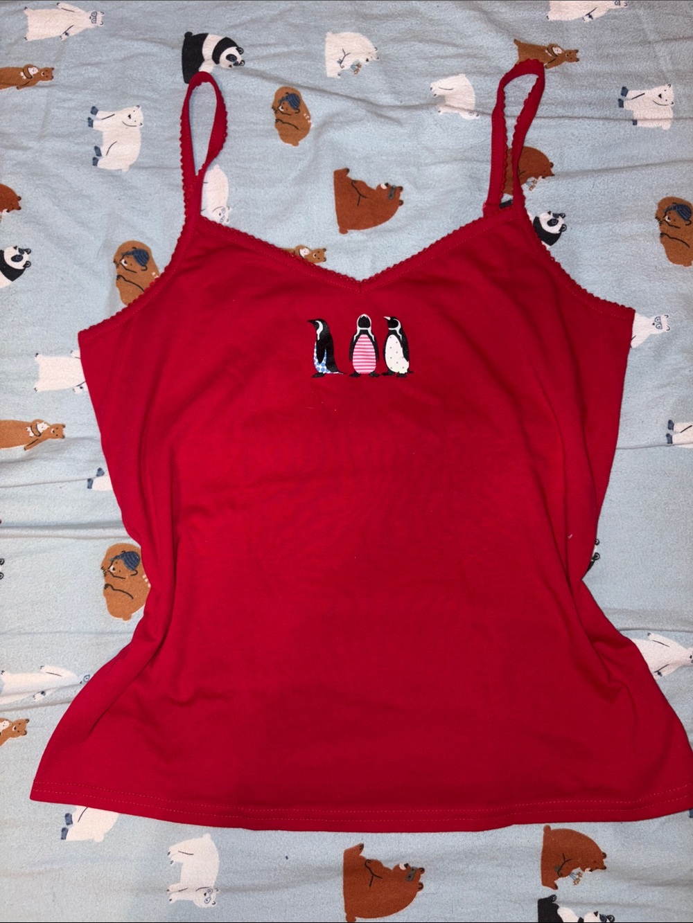 Kim Rogers Red Penguin-Embroidered Camisole